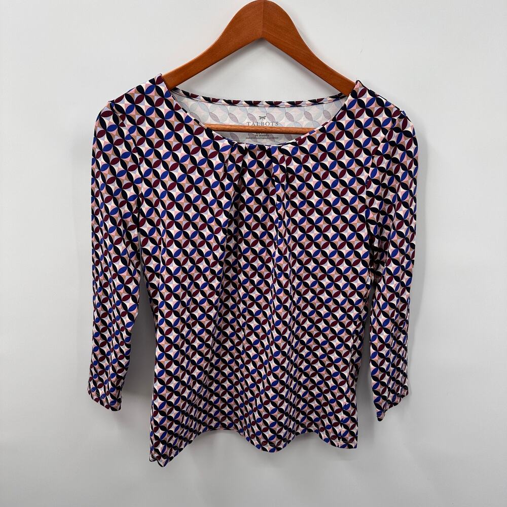 TALBOTS Stretch Geo Pattern Blouse Top // XS